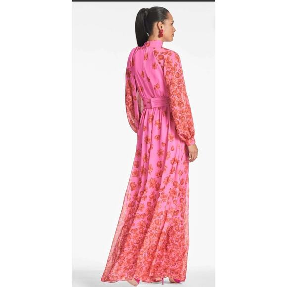 Sachin & BabiVera floral-print chiffon gownPink Red Floral Naxi Dress Sz 0 XS - Picture 10 of 16